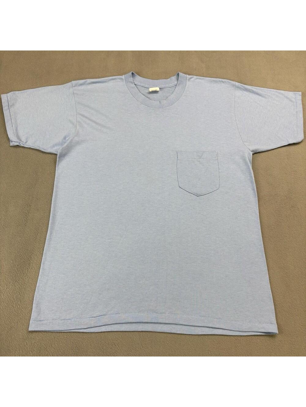 Vintage 80s 5050 Blank Pocket T Shirt Size Large (Fits A Bit Smaller) Blue